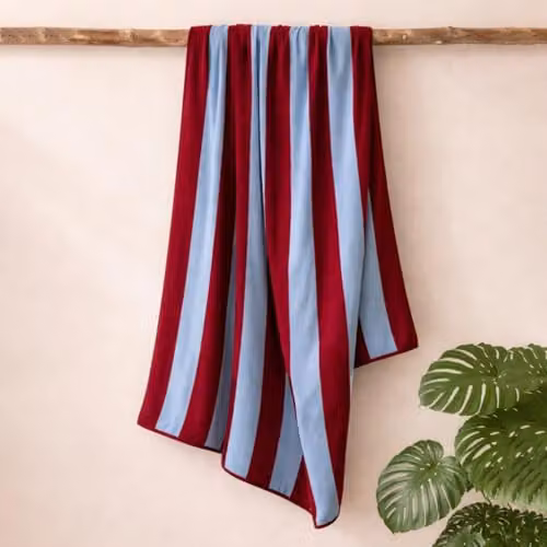 Misona Large Organic Cotton Striped Beach Towel in Red and Blue, W/D/H: 90 x 180 cm – 2