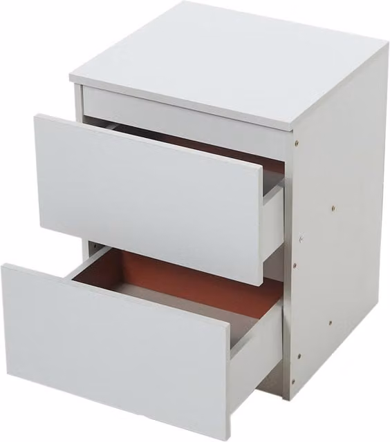 Livingandhome White Lacquered Wooden Bedside Table with 2 Drawers