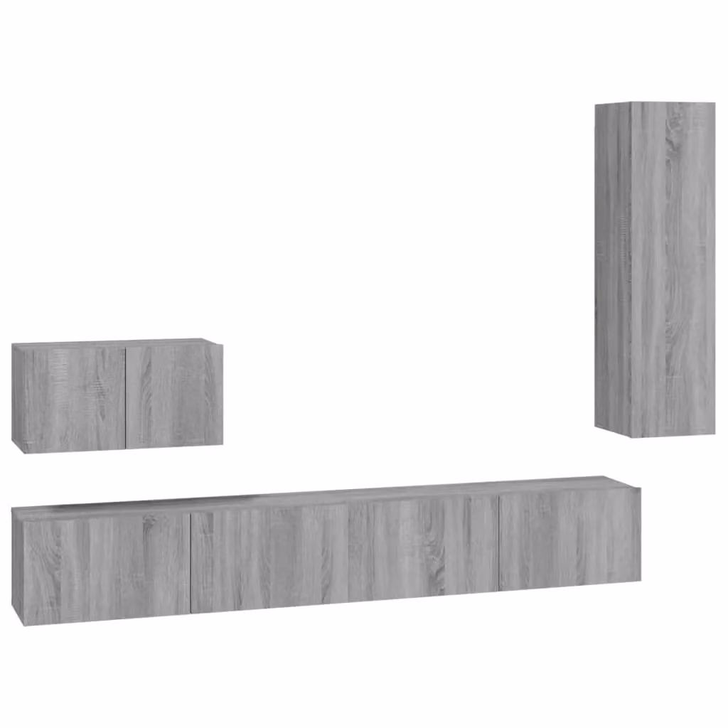 Berkfield Home 4 Piece Grey Sonoma TV Cabinet Set with Lowboard and Wall Mounted Units – 2