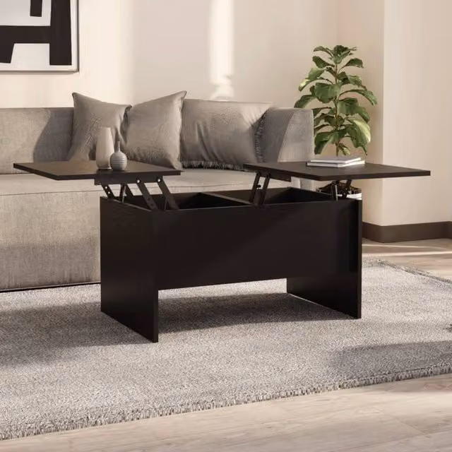 Berkfield Home Modern Black Rectangular Coffee Table with Lift Mechanism, W: 80 cm, D: 50 cm, H: 42.5 cm – 1