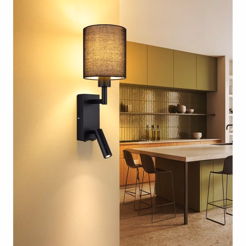 Netlighting Zamora Reading Wall Light in Matt Black with Black Textile Shade, E27 – 2