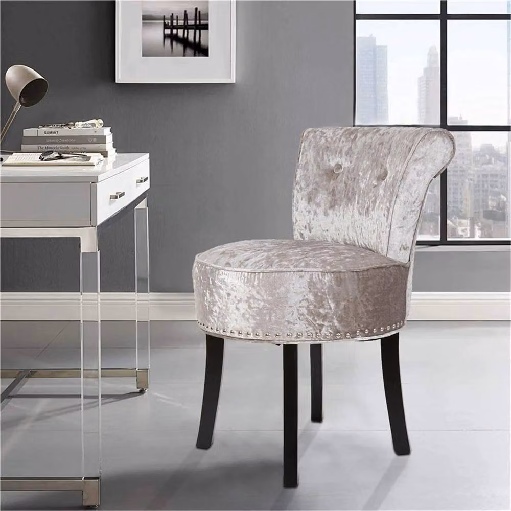 KORVIXA Tufted Upholstered Vanity Stool in Grey – 5