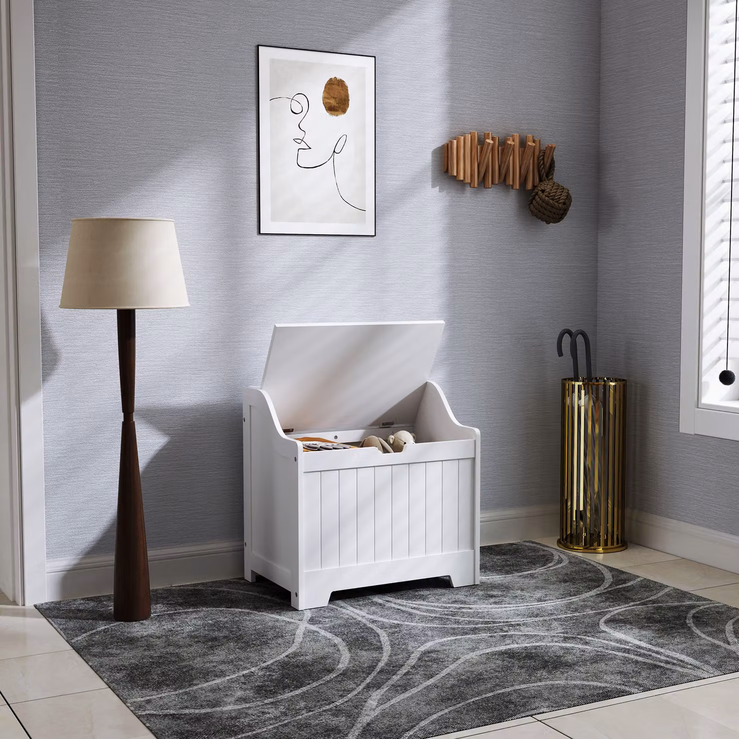 HOMCOM 61L Home Storage Chest in White with Soft Close Lid – 2