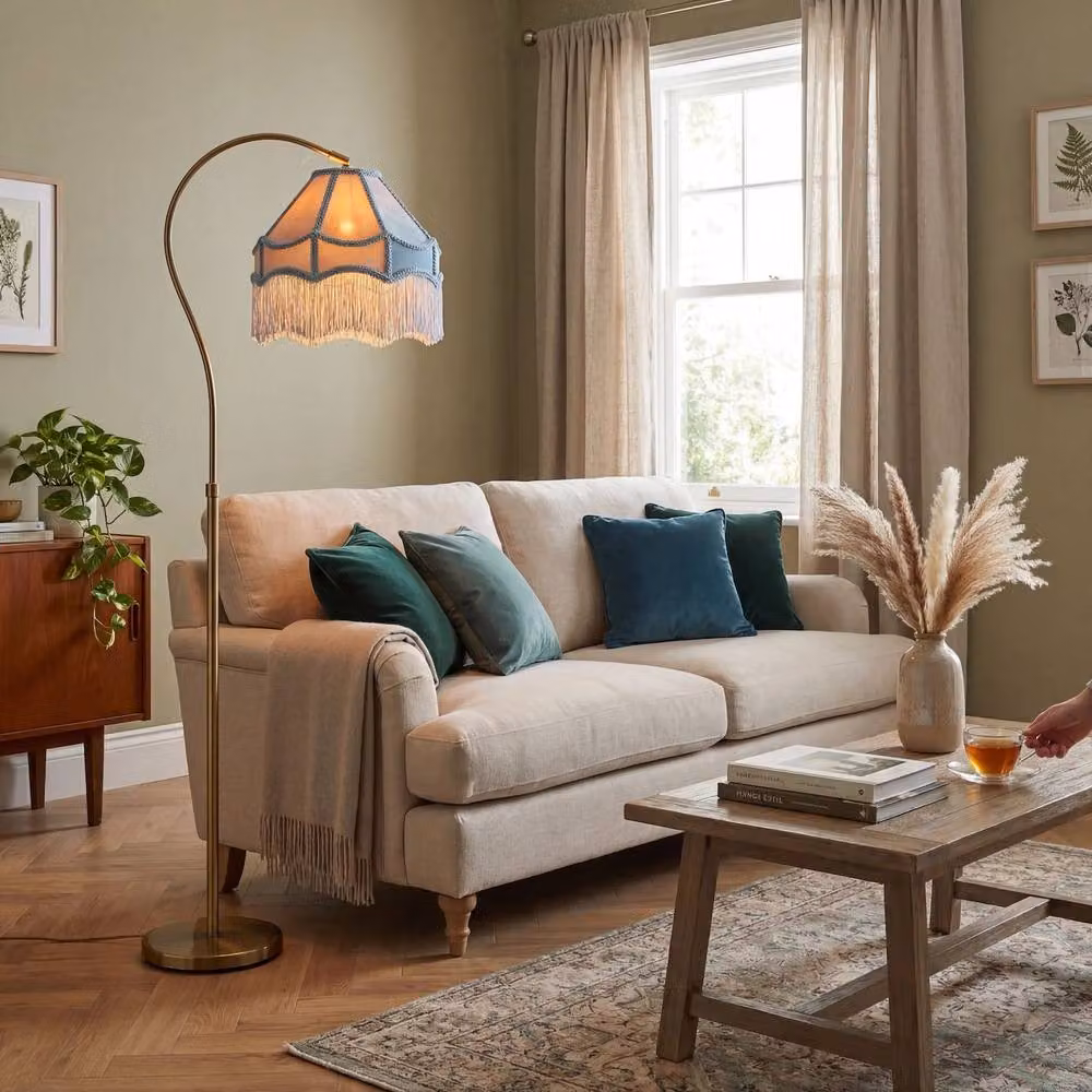 Happy Homewares Traditional Victorian Empire Lampshade in Sky Blue Velvet with Tassels, Diameter: 30 cm – 2