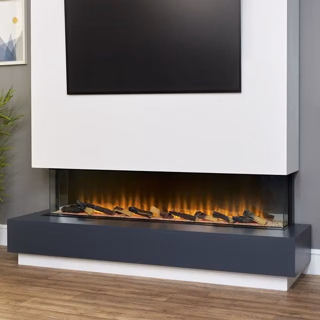 Adam Sahara 61 Inch Panoramic Media Wall Electric Fire in Black with Glass Finish