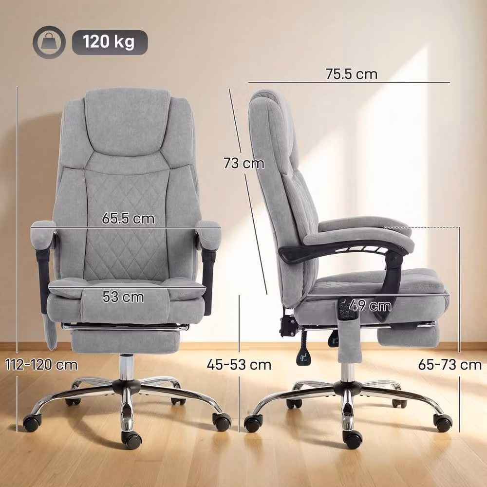 STILVORA Grey Velvet Executive Office Chair with Footrest and Headrest – 3