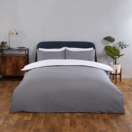 Brentfords Reversible Microfibre Double Duvet Cover and Pillowcase Set in Grey and White, W/D/H: 200 x 200 cm and 50 x 75 cm – 3