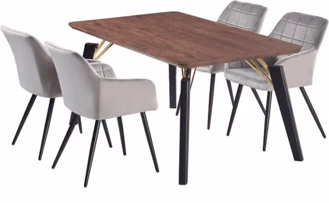 Life Interiors Camden Cosmo LUX Dining Set with Rectangular Table and 4 Chairs in Light Grey, Black and Gold