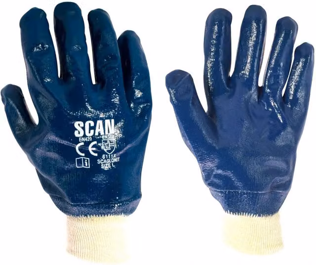Scan Nitrile Knitwrist Heavy-duty Gloves in Blue and Multicolour – 1