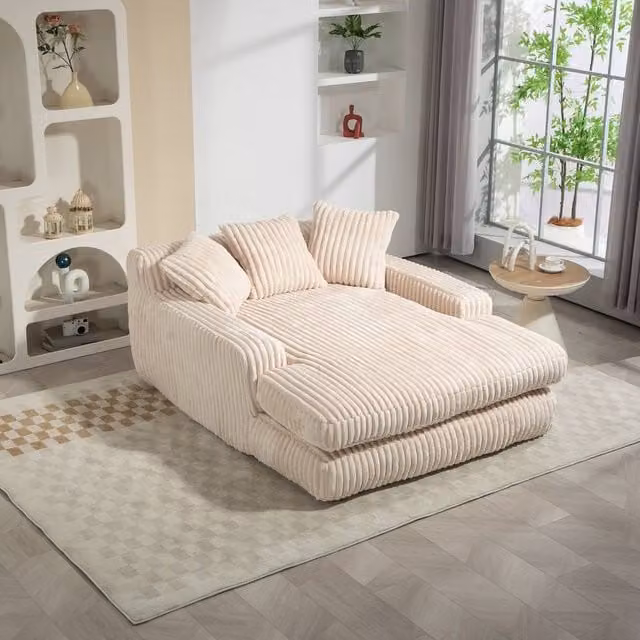 Direct Wicker Modern L-Shape Oversized Upholstered Chaise Lounge Sofa in Beige with Scatter Cushions – 1