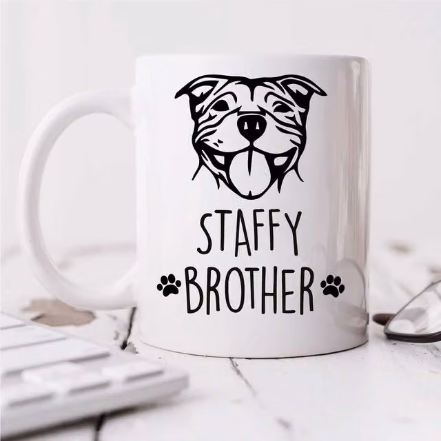 60 Second Makeover Limited Staffy Brother Ceramic Mug in White