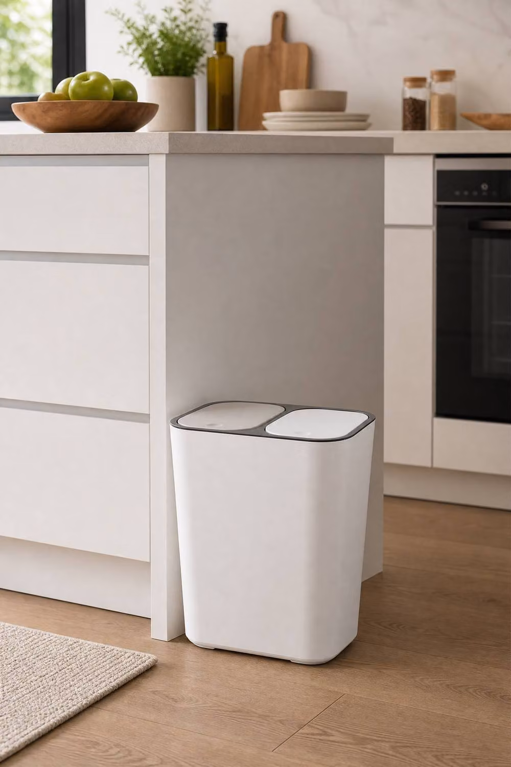 Garden Sanctuary White 15L Double Section Recycling and Rubbish Dustbin with Removable Inner Buckets – 2