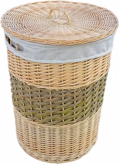 Red Hamper Two Toned Round Wicker Laundry Basket with Lid, Multicolour, W/D/H: 50 x 50 x 60 cm