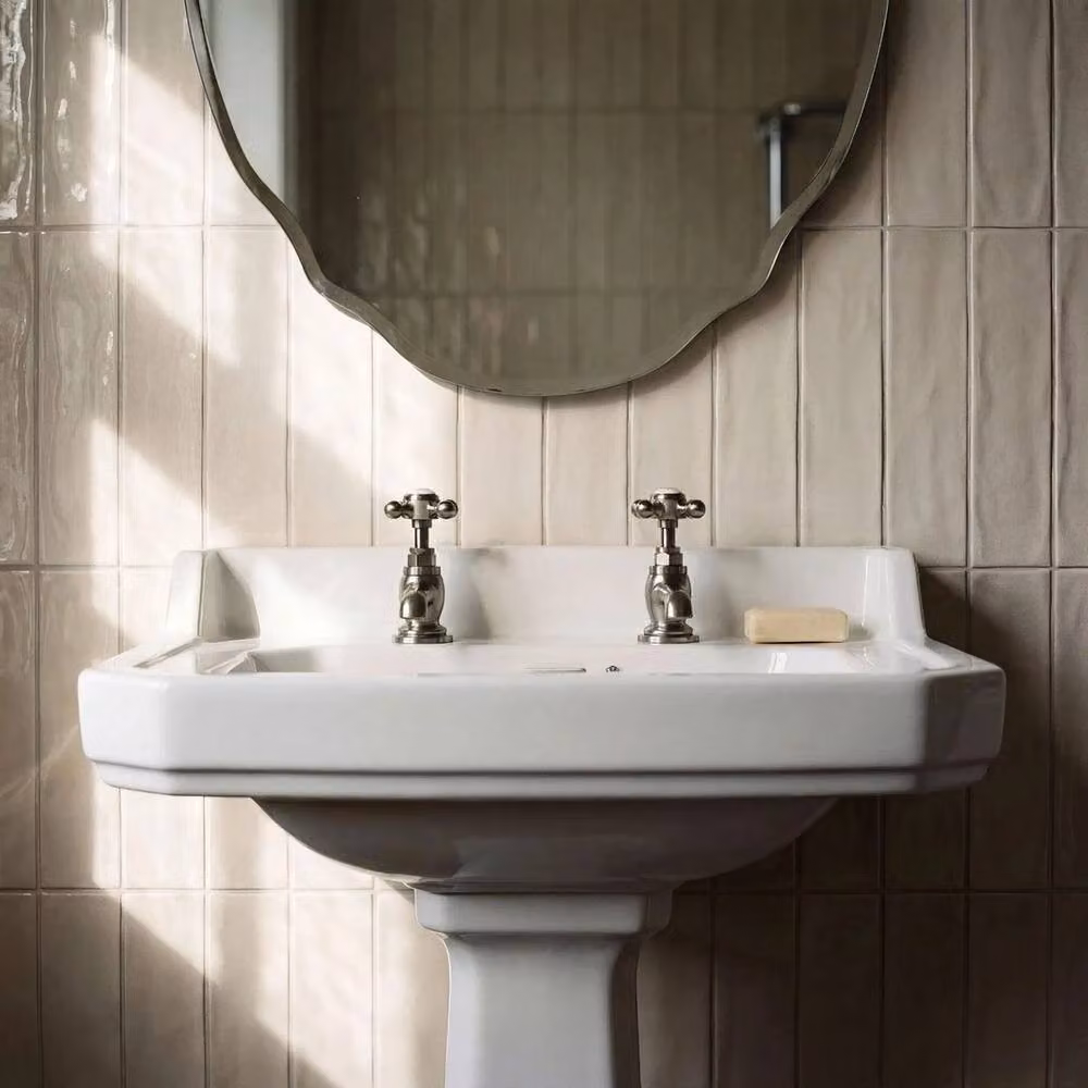 PAWNORA White Ceramic Square Full Pedestal Wash Basin with 2 Tap Holes – 3