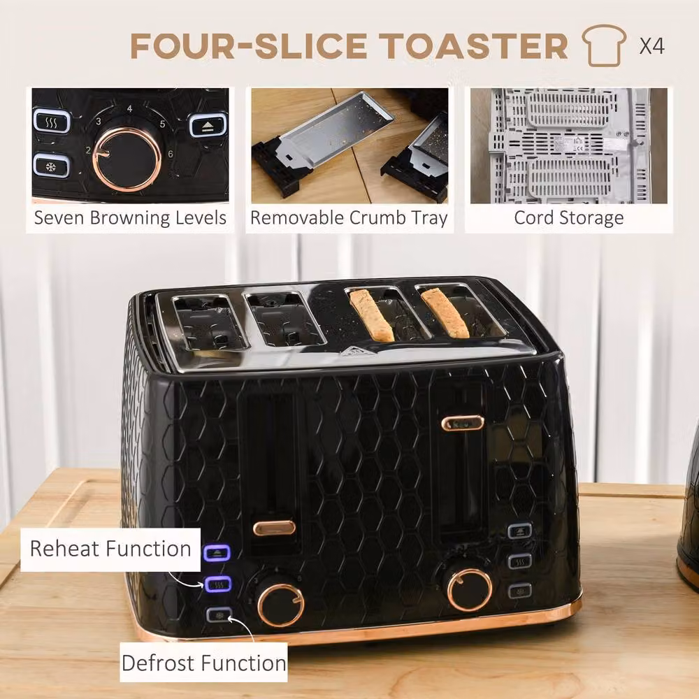 STILVORA Kettle and Toaster Set in Black with 1.7 l Kettle – 7