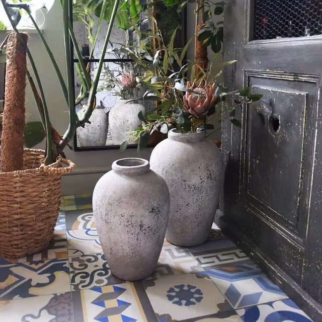 Madison & Mayfair Large Grey Stone Urn Vase, H 45 cm x W 29 cm x D 29 cm – 1