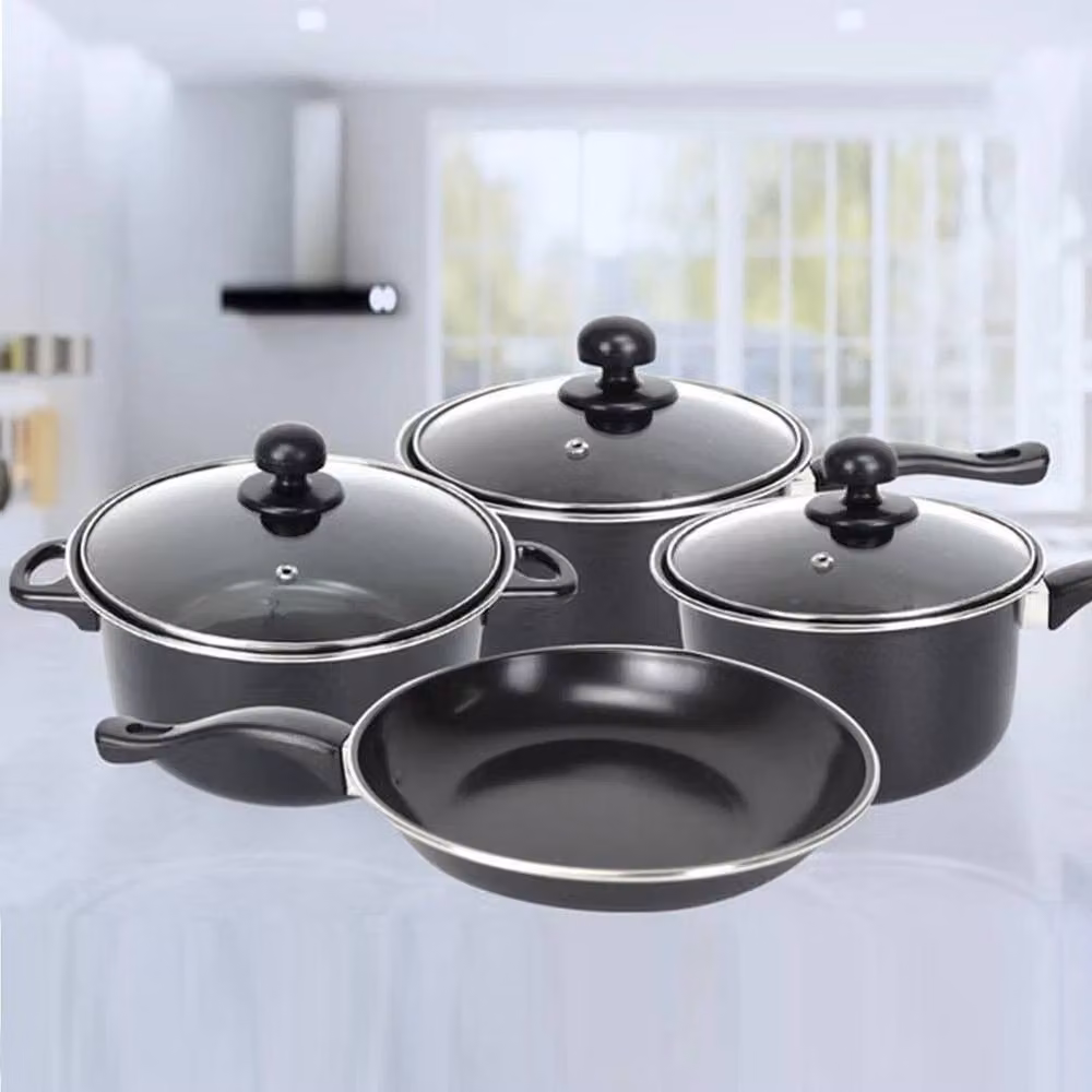 Havendro 7-Piece Non-Stick Black Kitchen Cookware Set with Glass Lids – 2