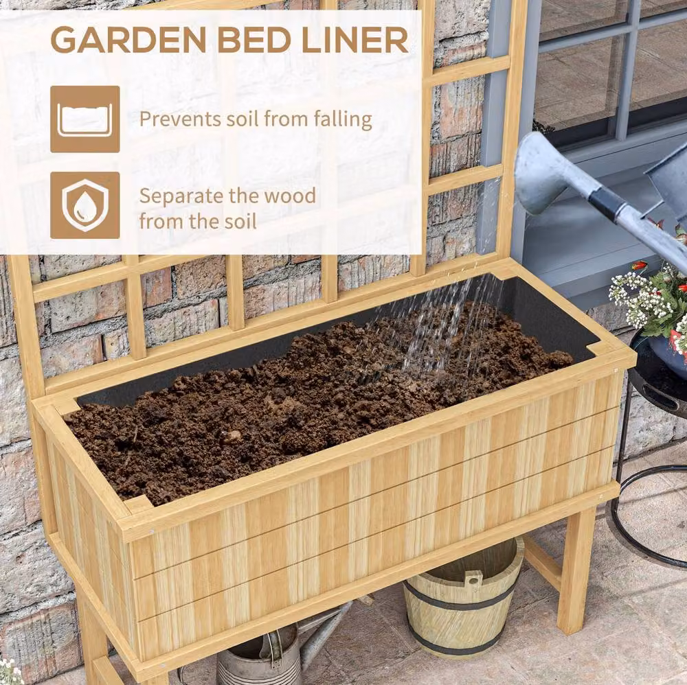 STILVORA Natural Wood Raised Garden Planter with Trellis, Brown, Width: 105 cm – 4