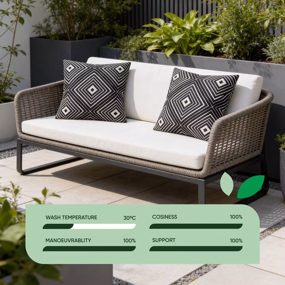 Gardenwize Pack of 2 Black Aztec Diamond Design Outdoor Scatter Cushions with Removable Machine Washable Covers – 3