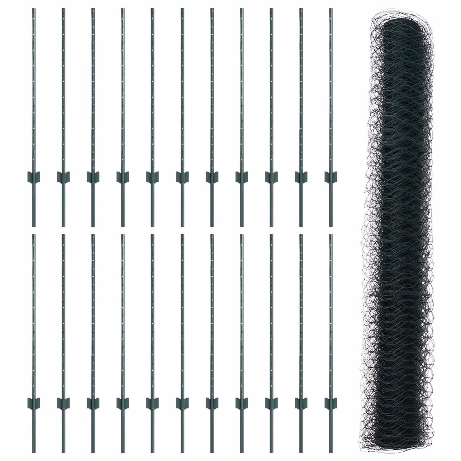 Berkfield Home Green Steel U-Channel Fence Post Set and Hexagon Steel Fence, 11 x 100 cm Posts and 1 x 50 m Fence – 2