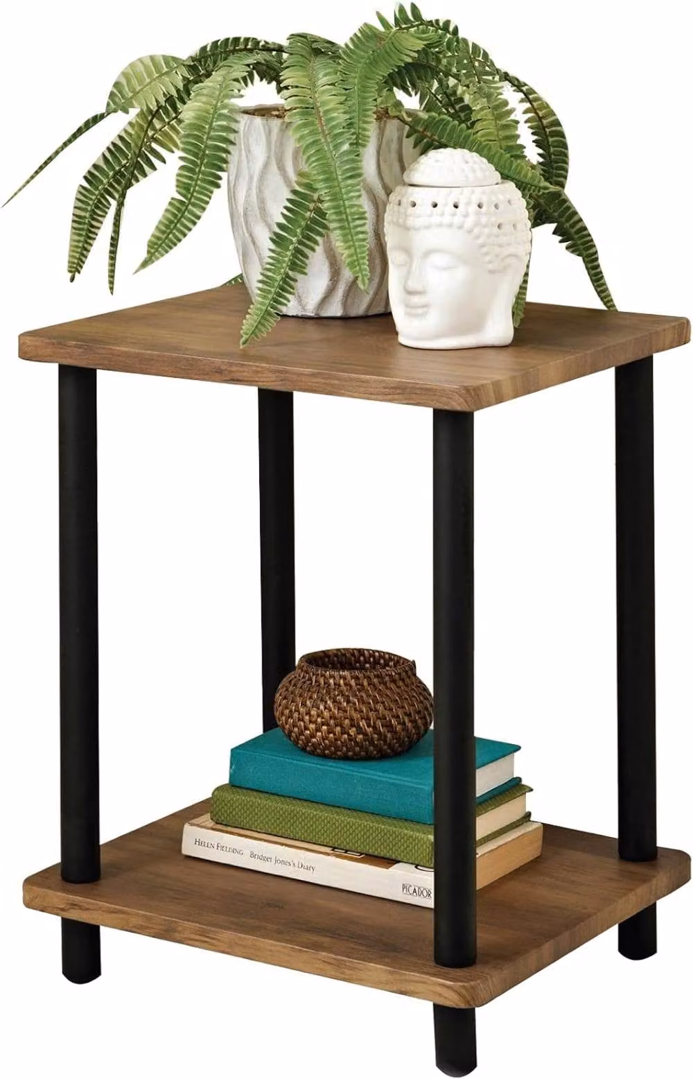 SPOT ON DEALZ Walnut 2 Tier Bedside Table with Black Metal Frame, W/D/H: 29 x 34 x 41 cm – 4