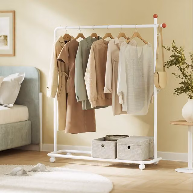 Songmics Home Portable Clothes Rail on Wheels in Matte White