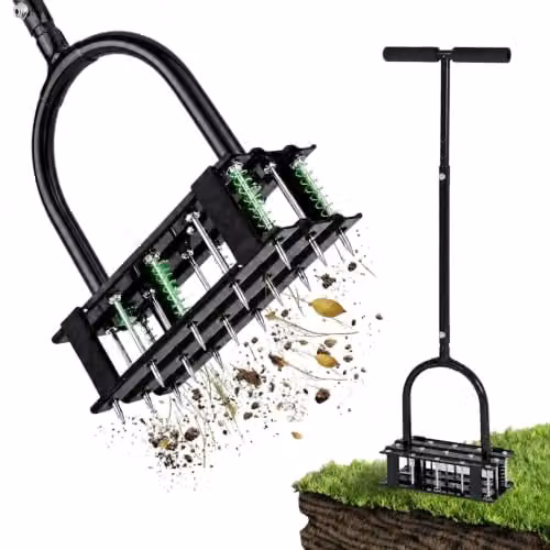 Lambu Manual Lawn Aerator with 15 Steel Spikes and Adjustable Handle in Black – 1