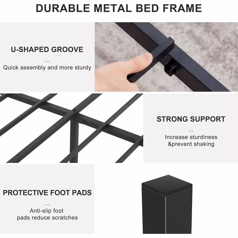 FORGEVIO Heavy Duty Metal Double Bed Frame in Black, 140 x 200 cm – 3