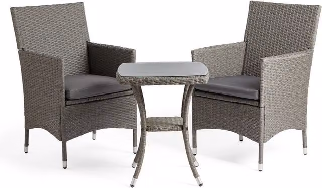 VonHaus Modern Grey Rattan Garden Bistro Set with Patio Table and 2 Chairs