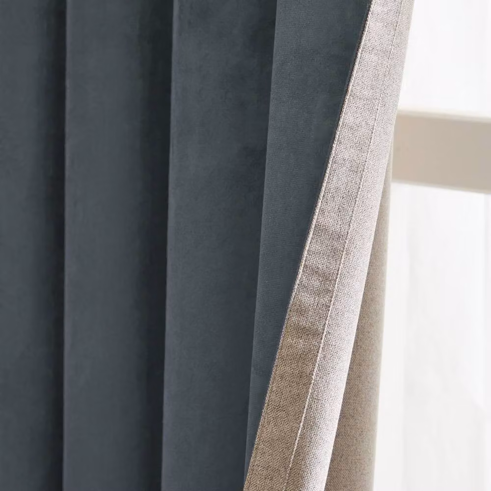 Furn Verso Reversible Suede-Look Blackout Eyelet Curtain Pair in Petrol, Width: 137 cm, Height: 168 cm – 3
