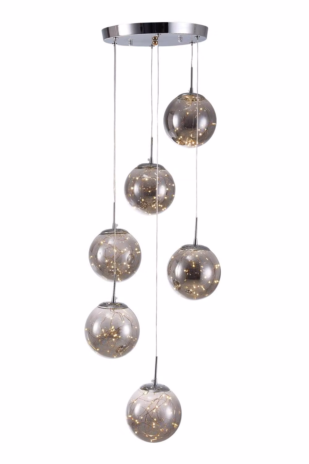 Living and Home Modern Six-Head Suspended Pendant Light Chandelier in Silver with Transparent Glass Spheres – 4