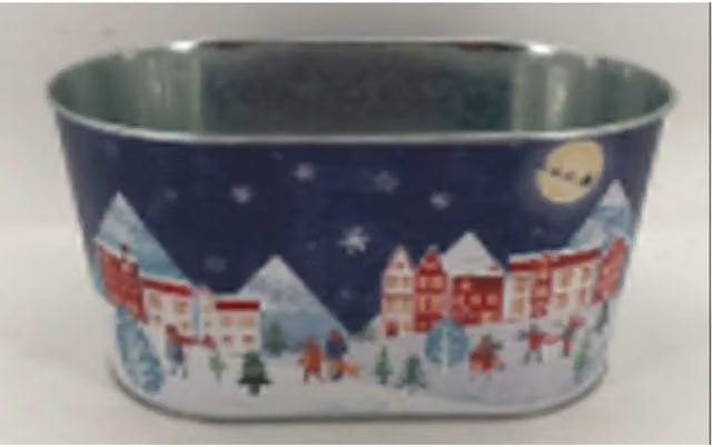 KDMD Blue Christmas Village Scene Oval Metal Tabletop Planter – 1