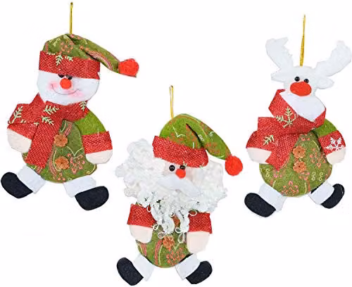 Shatchi Set of 3 Handmade Multicolour Christmas Tree Hanging Decorations featuring Santa, Snowman, and Reindeer Figures