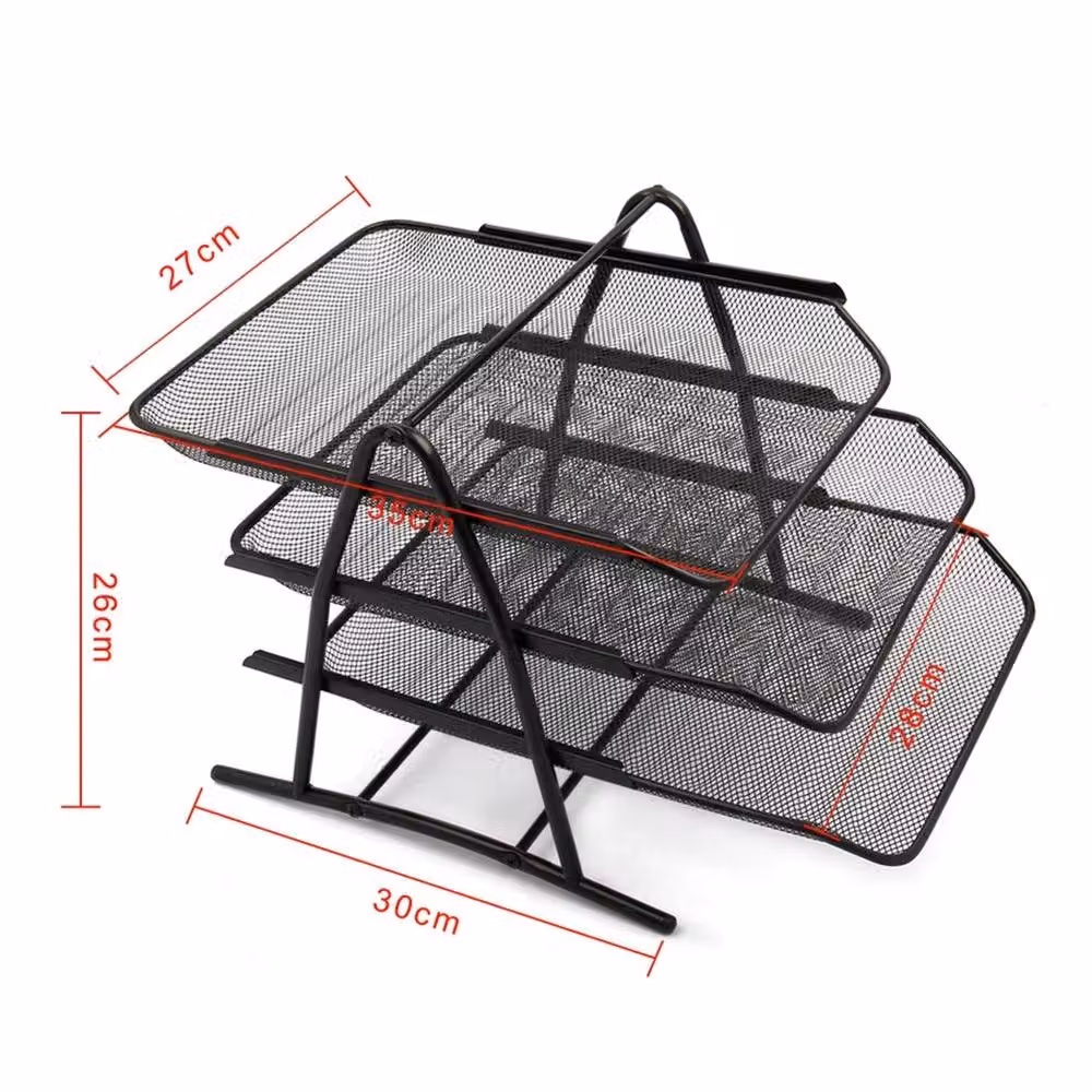 VOGREX 3 Tier Metal Wire Mesh A4 Document Filing Tray Holder in Black – 2