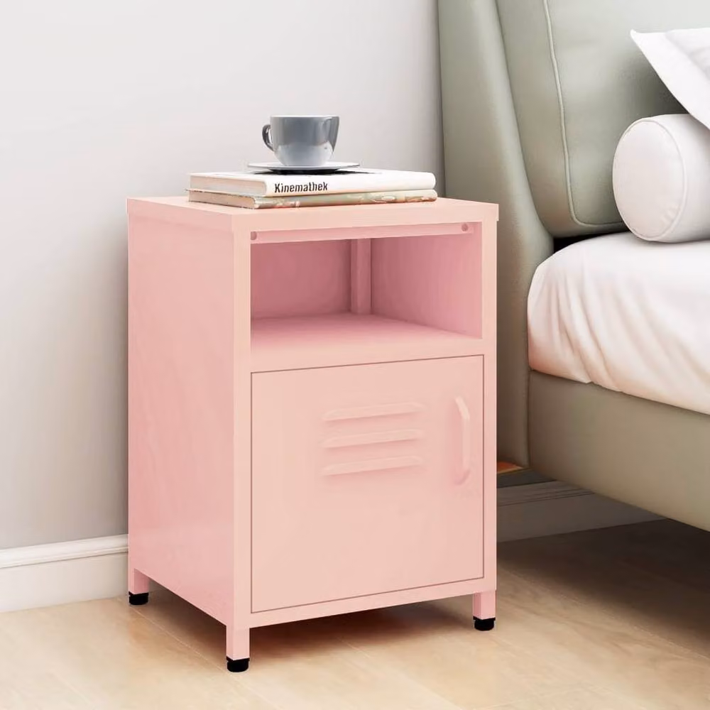 Berkfield Home Pink Metal Nightstand with Integrated Lighting, W/D/H: 35 x 35 x 51 cm – 2