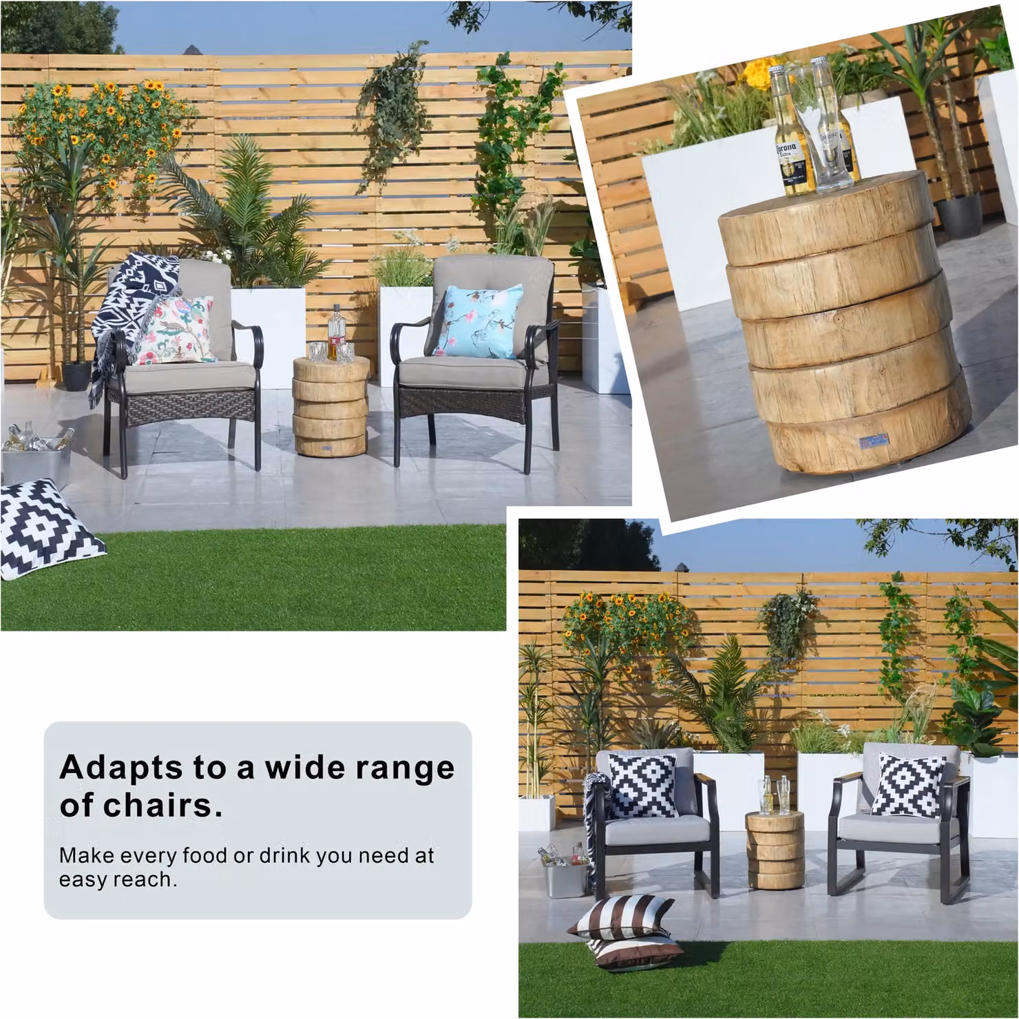 Direct Wicker Round Concrete Outdoor Garden Side Table in White and Natural – 4