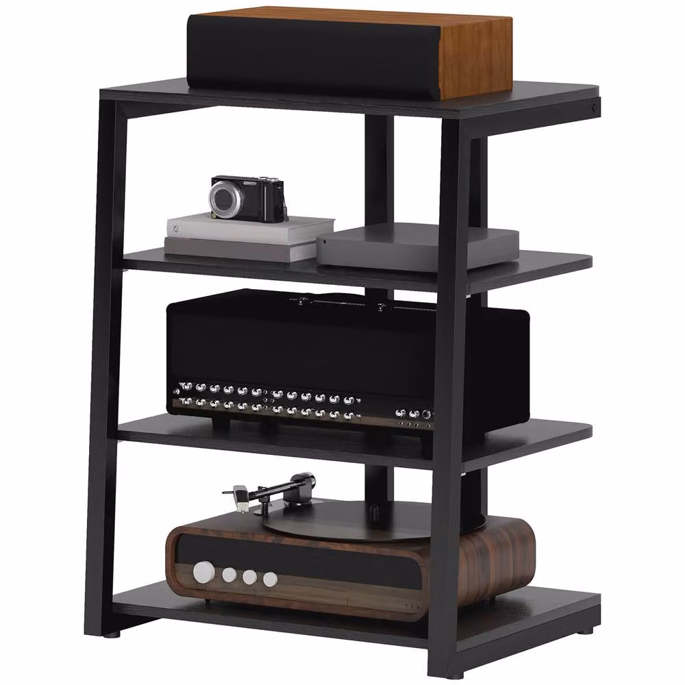 STILVORA 4 Tier HiFi Rack with Adjustable Shelves in Black Metal – 5