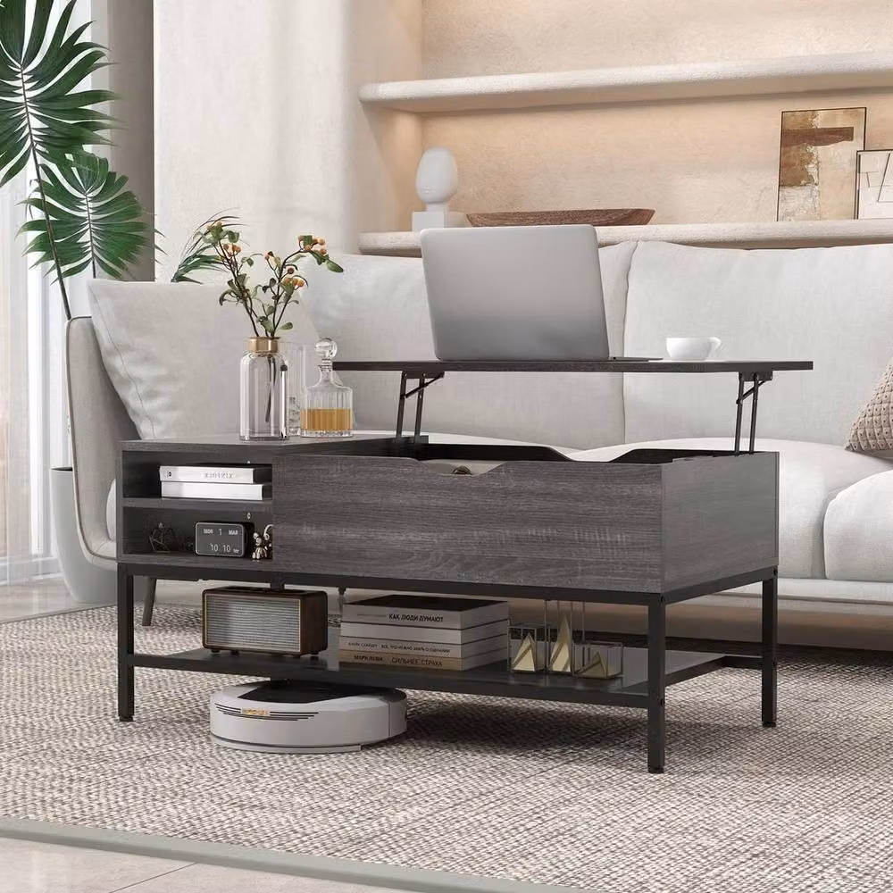 Kelvenix Modern Lift Top Coffee Table in Grey with Metal and MDF Construction – 4