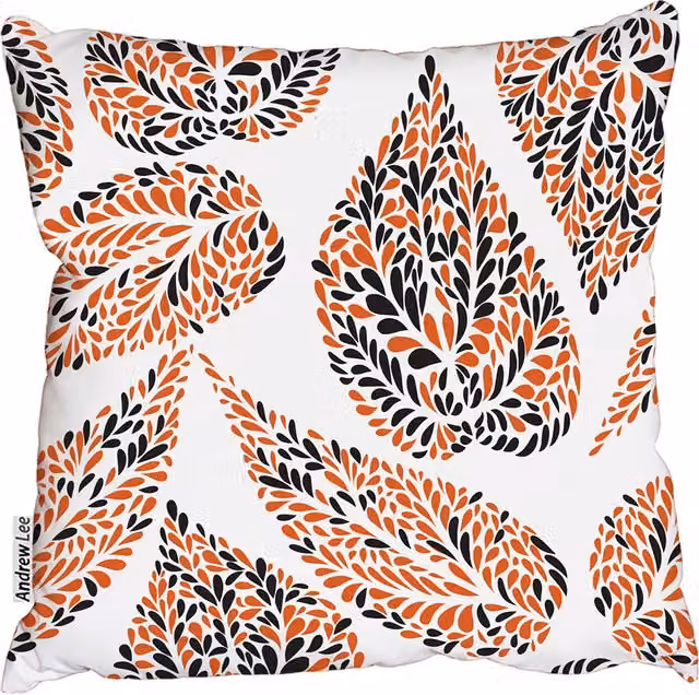 Andrew Lee Swirl With Floral Doodled Textures Cushion, Orange and White, W: 60 cm, H: 60 cm, D: 60 cm