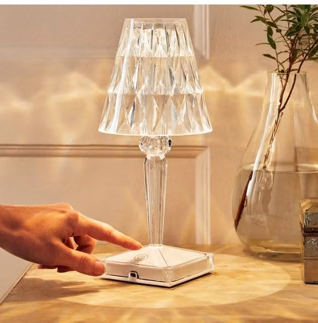 Chums Diamond Rechargeable Touch Table Lamp in Transparent Crystal Glass