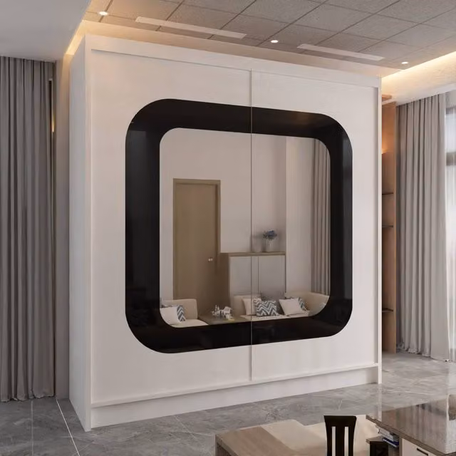 Sliding Wardrobes 4U Chenai White Sliding Door Wardrobe with Mirror Glass Design W: 150 cm, H: 217 cm