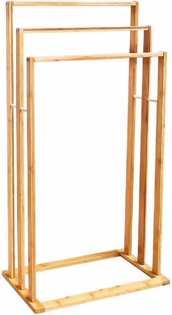 BARGAINS-GALORE Freestanding Bamboo Towel Rack Bathroom Organiser in Light Brown – 1