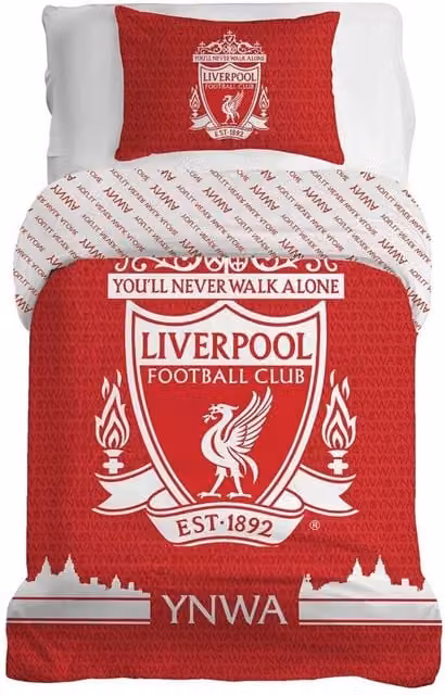 Liverpool FC You'll Never Walk Alone Reversible Duvet Cover and Pillowcase Set in Red, White and Blue, W/D/H: 140 x 200 cm