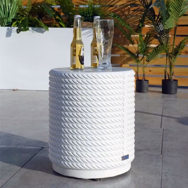 Abrihome White Concrete Round Side Table for Indoor and Outdoor Use