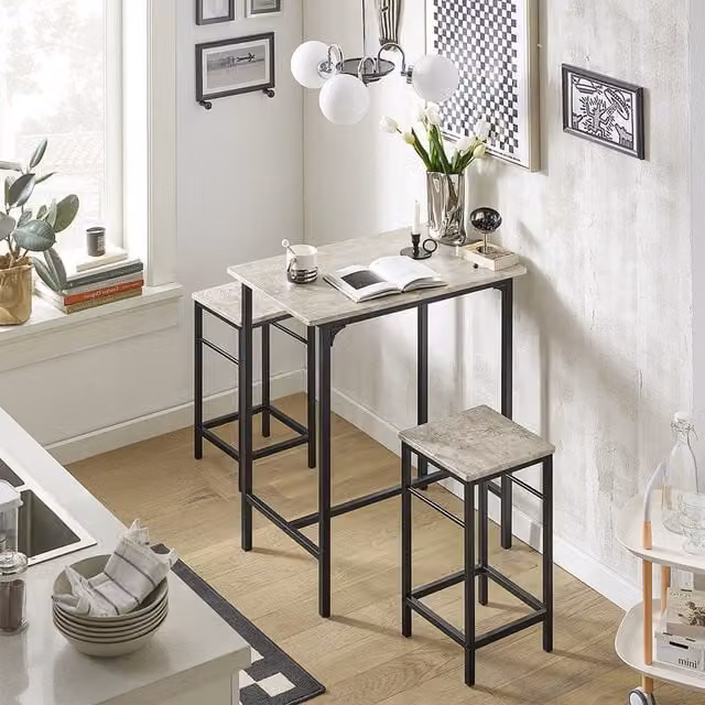 SoBuy Modern Grey and Black Kitchen Breakfast Bar Set with Table and Chairs