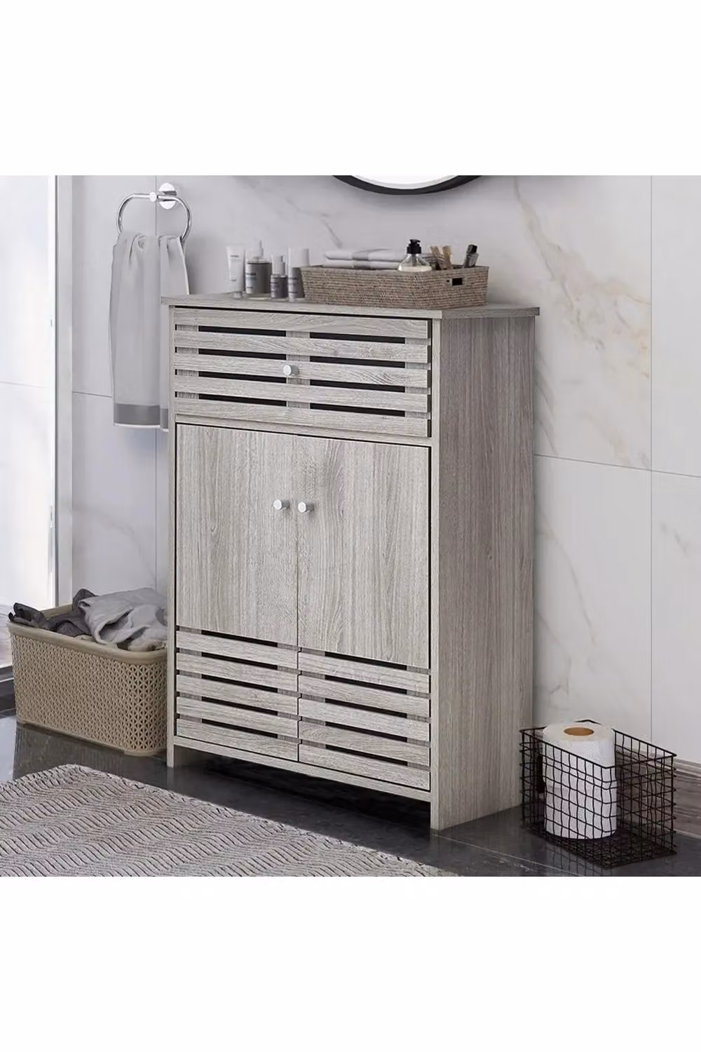 Living and Home Modern Grey Wooden Freestanding Double Door Bathroom Vanity Sink Cabinet – 2
