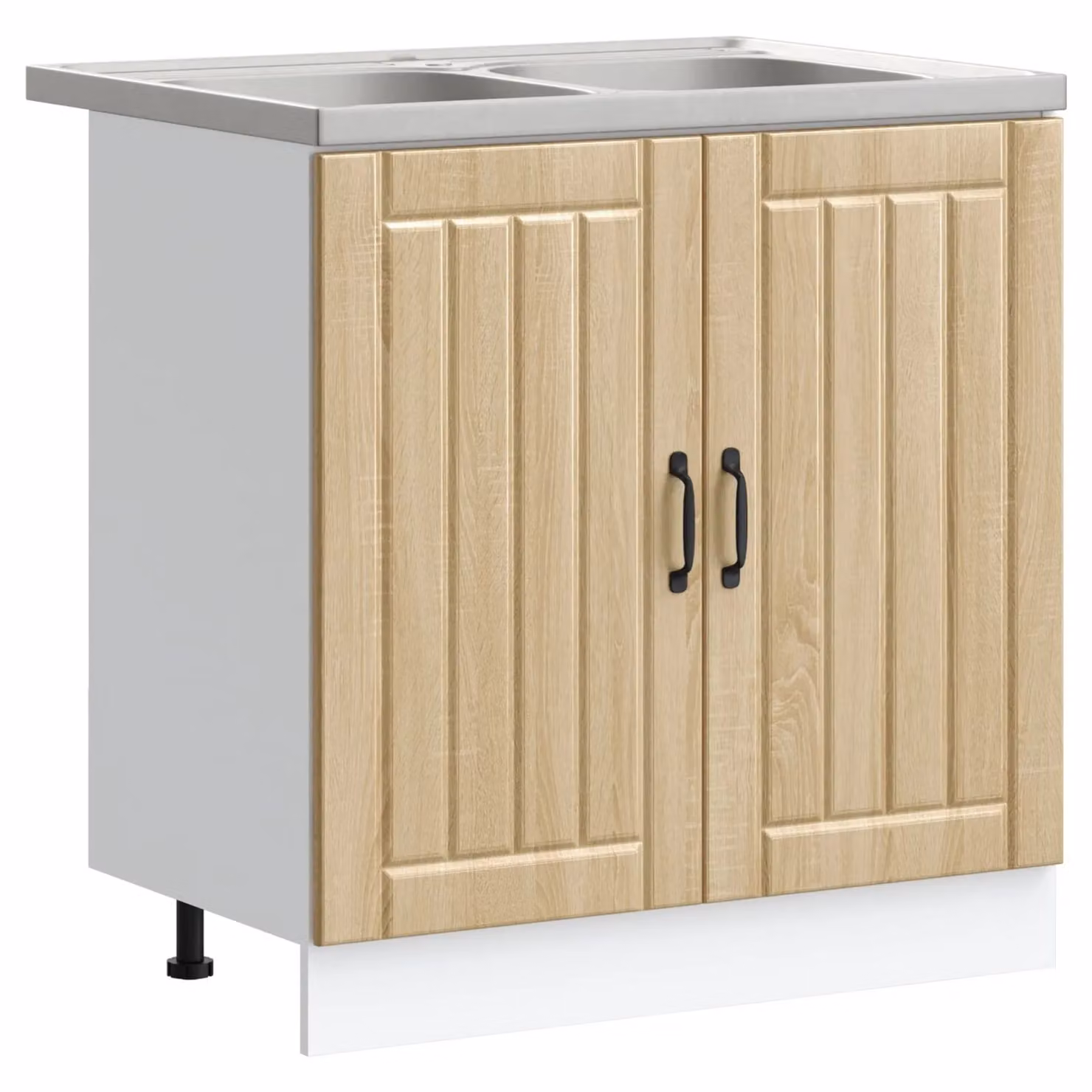 Berkfield Home Lucca Kitchen Sink Unit in Sonoma Oak and Beige with Double Sinks