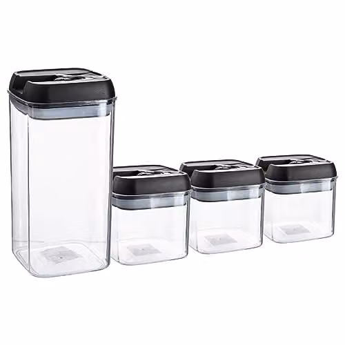 Argon Tableware 4-Piece Black Plastic Food Storage Container Set with Airtight Flip Lock Lids – 1