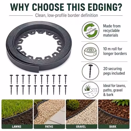 SolaDirect Grey Flexible Plastic Lawn Edging Border – 3