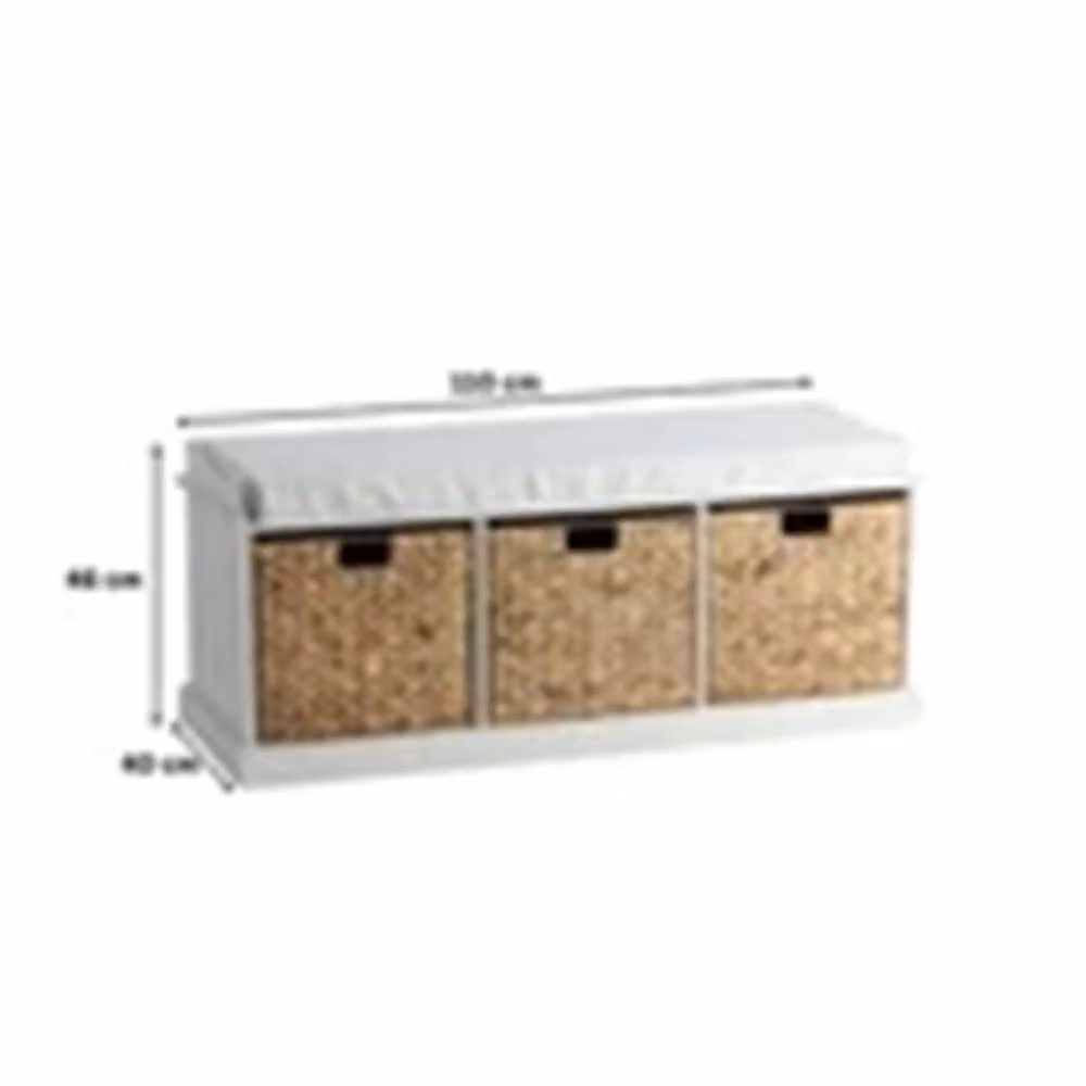 Nordara Scandinavian Hallway Storage Bench with 3 White Rattan Woven Drawers – 2